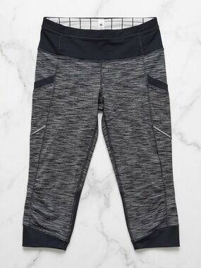 Lululemon Run for Fun Crop Gray White Mesh Leggings Size 6 EUC Power Luxtreme